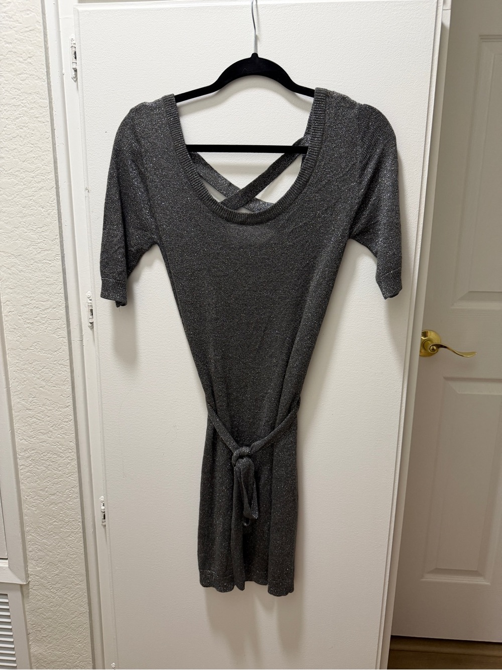 Stüssy Metallic Shimmer Knit Cross-Back Tie Waist Dress